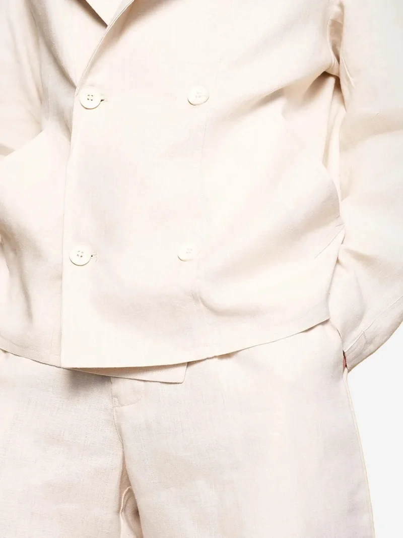 Giesto Beige Natural GIESTO Double Breasted Linen Jacket for Men | Best Price UAE